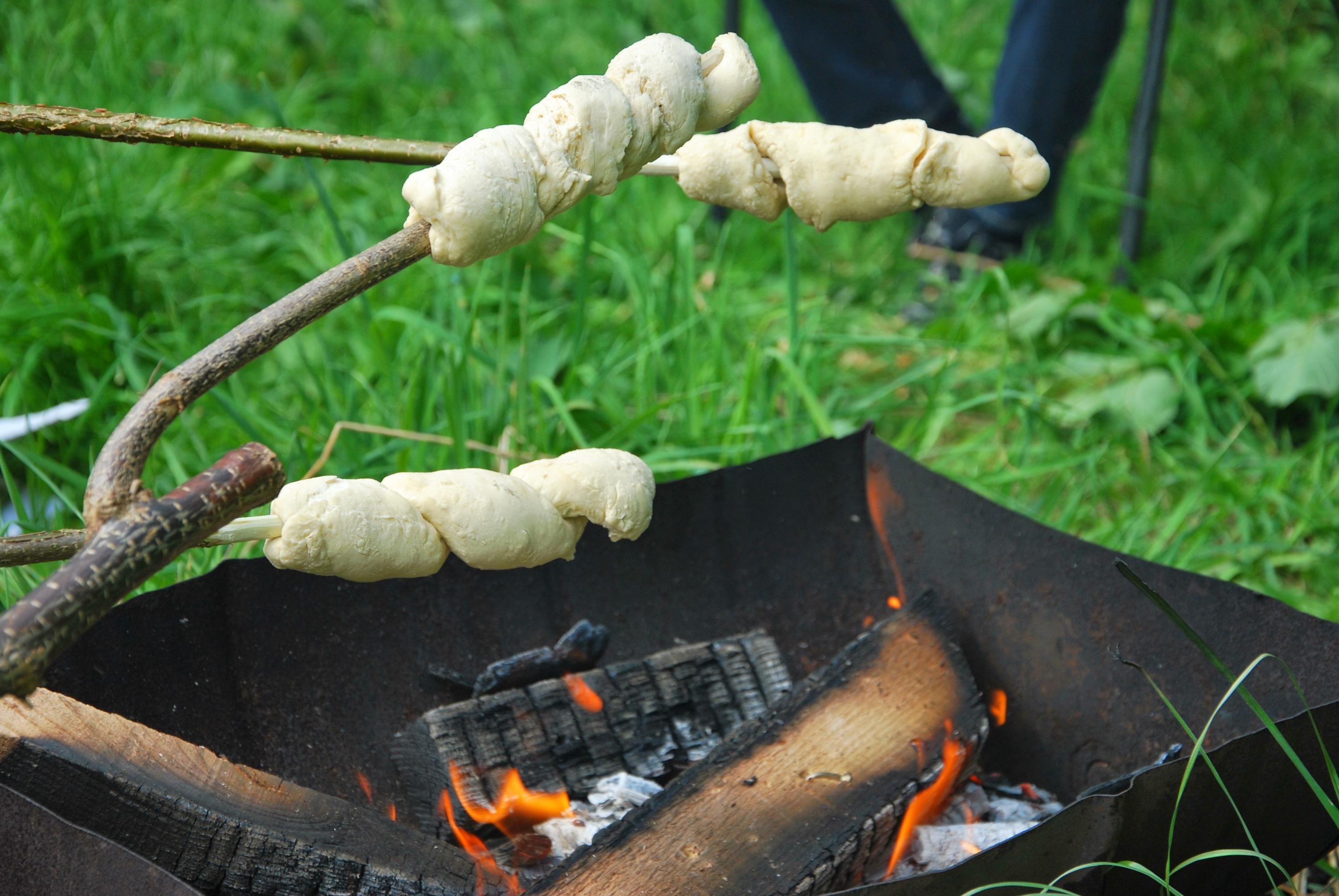 Se promener en forêt et cuisiner sur un feu de bois en famille